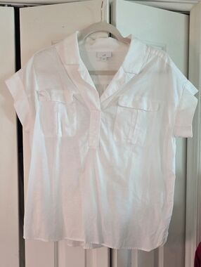 J. Jill White Short-Sleeve Pocket Tunic Top Ladies M
